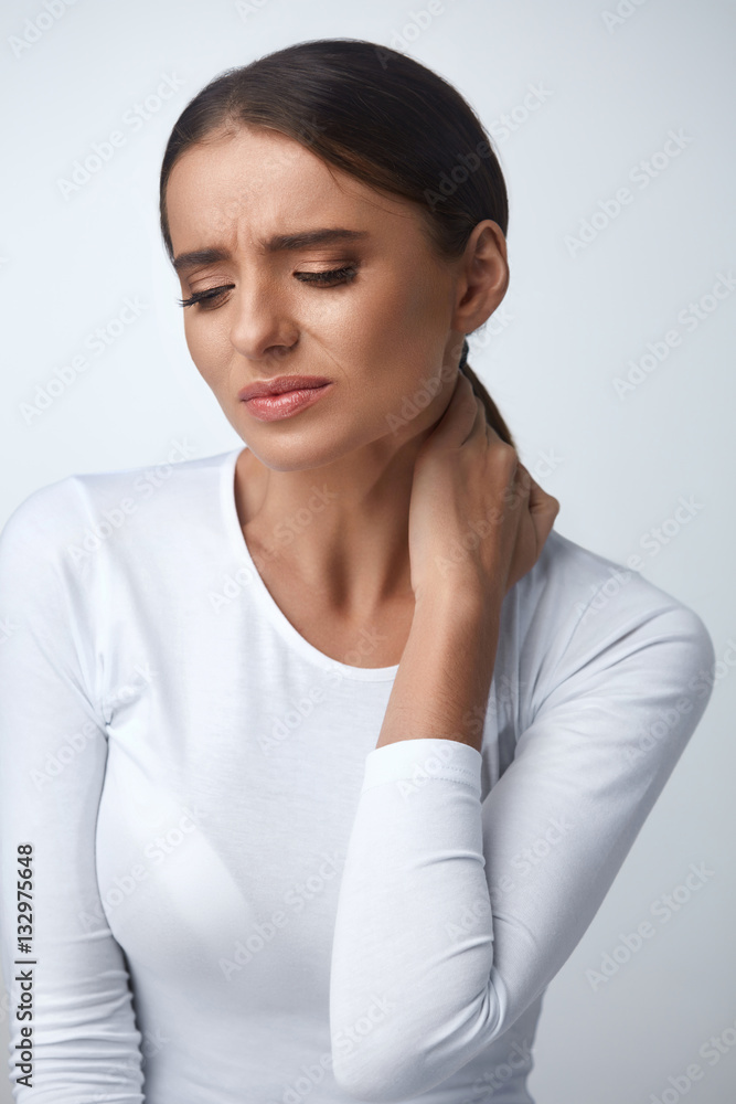 Pain In Neck. Beautiful Woman Having Painful Feeling, Body Pain Pain In Neck. Beautiful Woman Having Painful Feeling, Body Pain