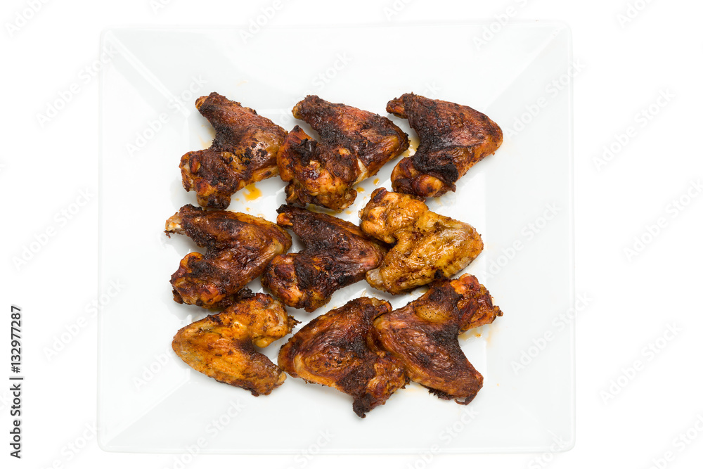 Plate of delicious barbecue chicken wings Plate of delicious barbecue chicken wings