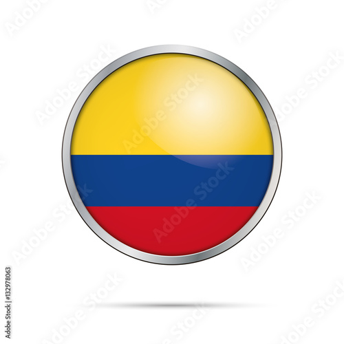 Free Download Vector Colombian flag Button. Colombia flag in glass button style with metal frame - GFXLoad