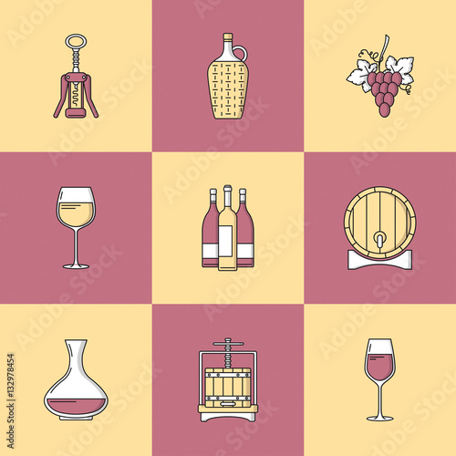Winemaking icons on colorful square