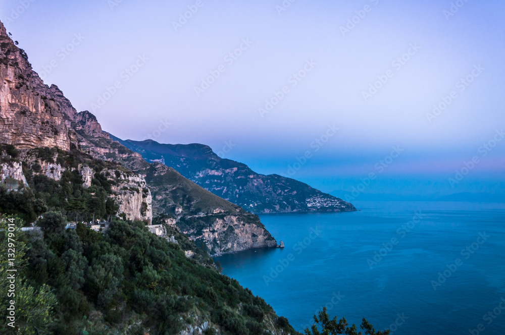 Amalfi Coast, coastline at sunset