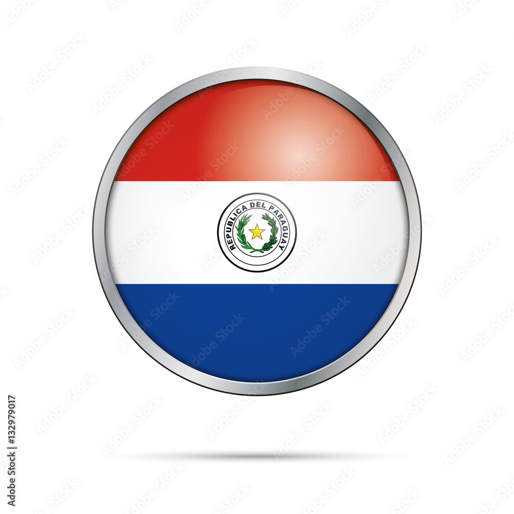 Vector Paraguayan flag button. Paraguay flag in glass button style with metal frame Vector Paraguayan flag button. Paraguay flag in glass button style with metal frame