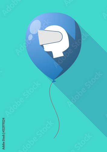 Long shadow balloon with  a female head wearing a virtual realit