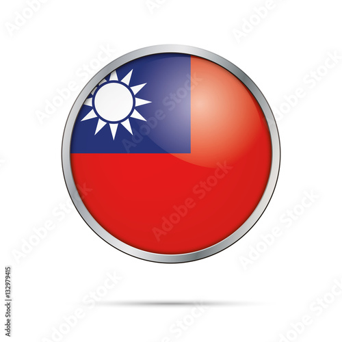 Vector Taiwanese flag button. Republic of China flag in glass button style with metal frame Free Download Vector Taiwanese flag button. Republic of China flag in glass button style with metal frame - GFXLoad