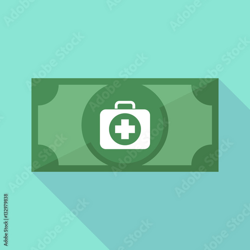 Long shadow bank note with  a first aid kit icon