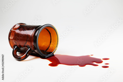 Falling glass and blood with white background. 