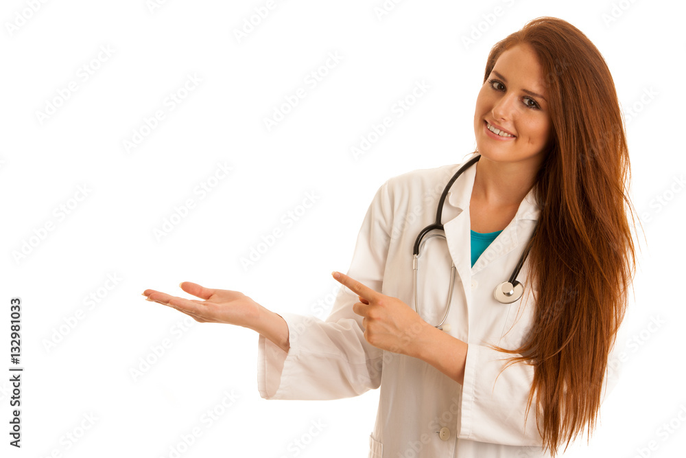 health care and medicine - young woman doctor isolated over whit health care and medicine - young woman doctor isolated over whit