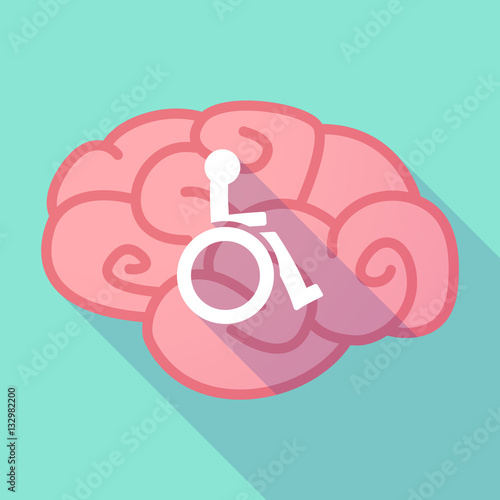 Long shadow brain with  a human figure in a wheelchair icon