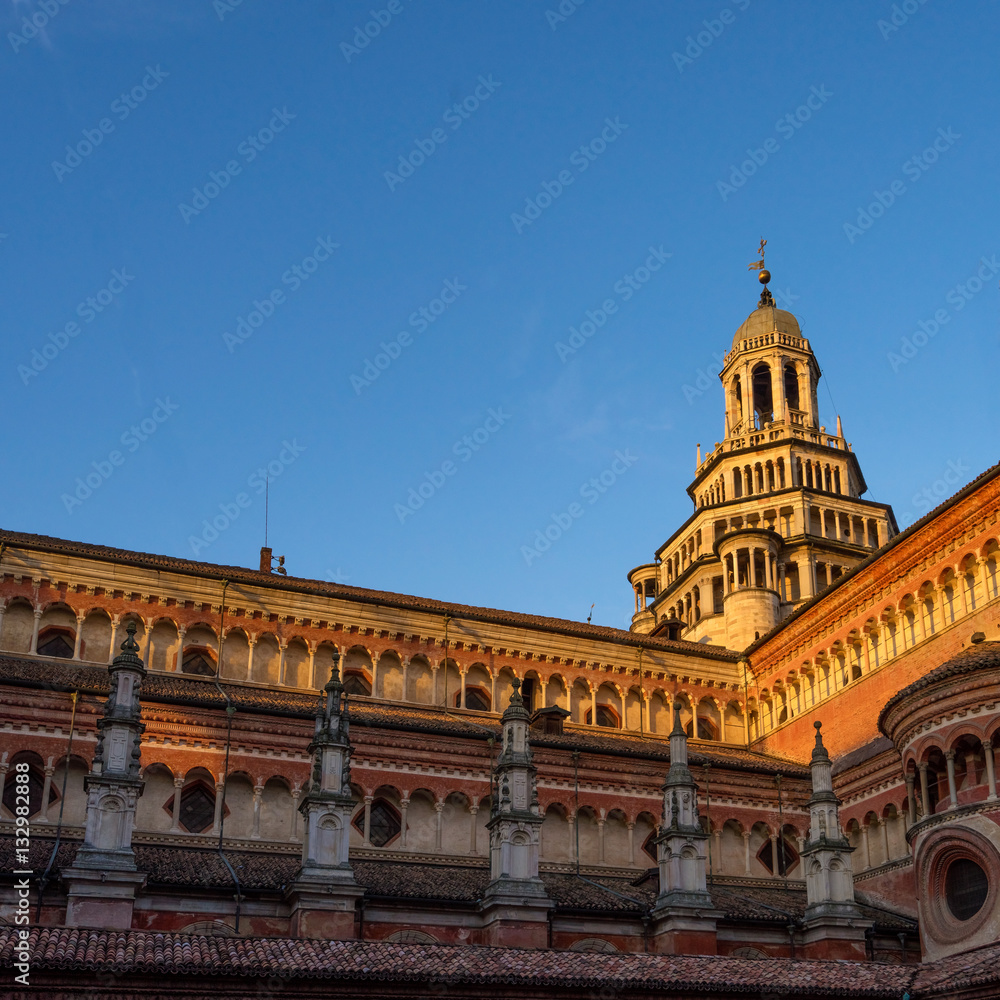 Fototapeta premium Pavia Carthusian monastery renaissance architecture at sunset