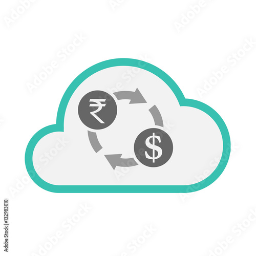 Isolated cloud with  a rupee and dollar exchange sign