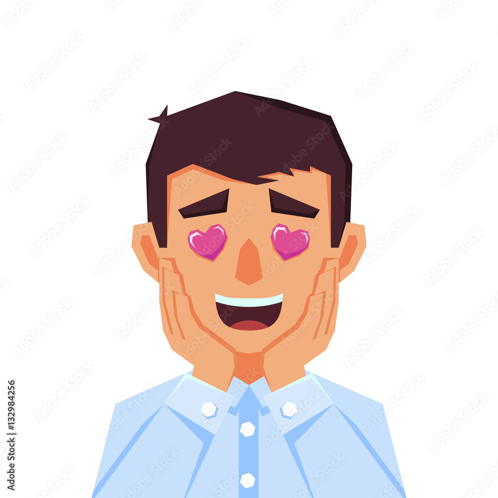 man guy boy in love. emoji, facial expression, emotional face. Flat style Illustration