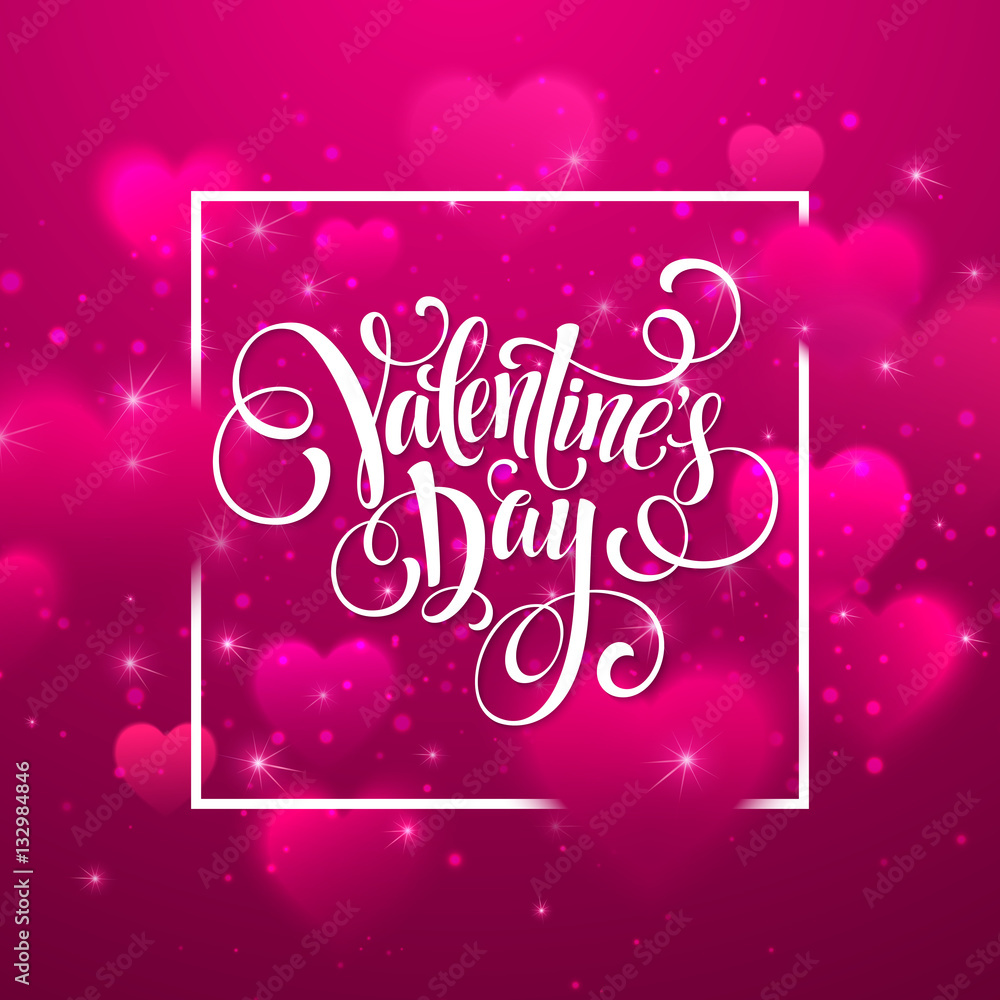 Happy valentines day handwritten text on blurred heart background. Vector illustration Happy valentines day handwritten text on blurred heart background. Vector illustration