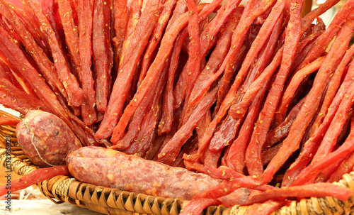 strips of meat seasoned with salt called Coppiette Romane in Ita photo