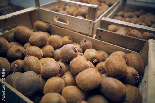 Cassetta di kiwi biologici al mercato