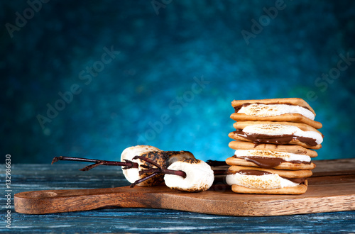 Dessert smores with marshmallows, crackers and chocolate
