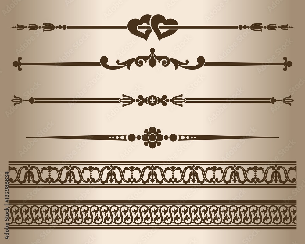 Fototapeta premium Elementy ozdobne. Elementy wystroju - ozdobne przekładki i ornamenty. Ilustracji wektorowych.