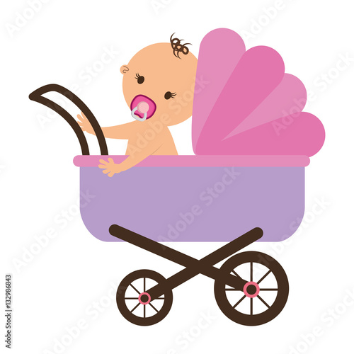 stroller with a cute baby girl  icon over white background. colorful design. vector illustration