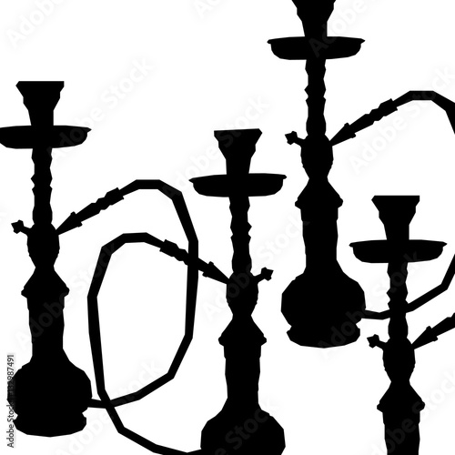 Hookah labels. Set of hookah vector silhouettes.