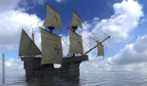 Old Sailboat On The Sea 3D Illustration © elenaed