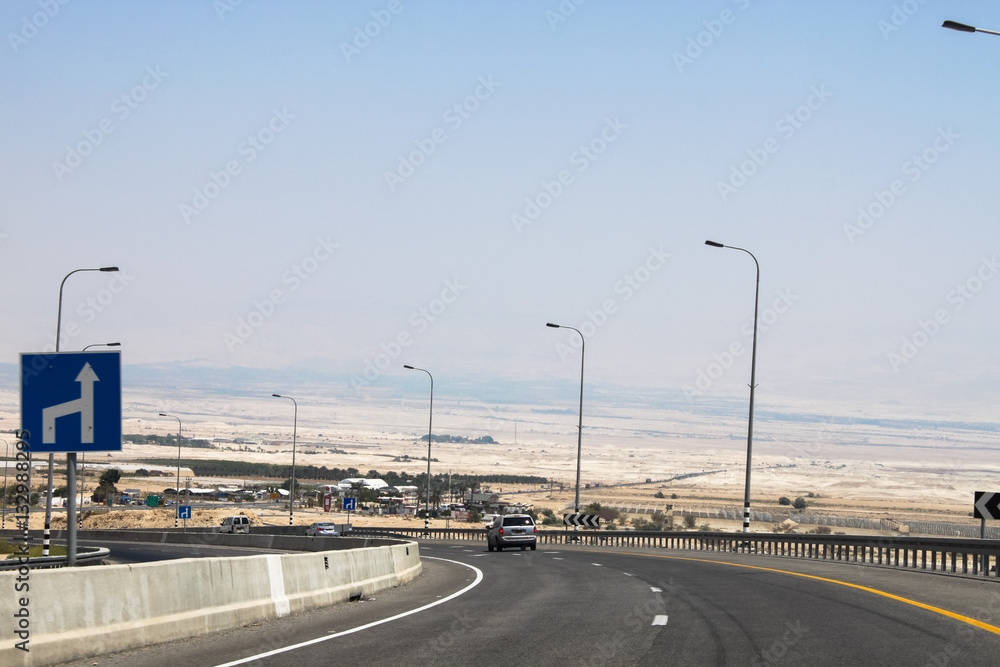 Highway road to Dead Sea and Masada, Israel