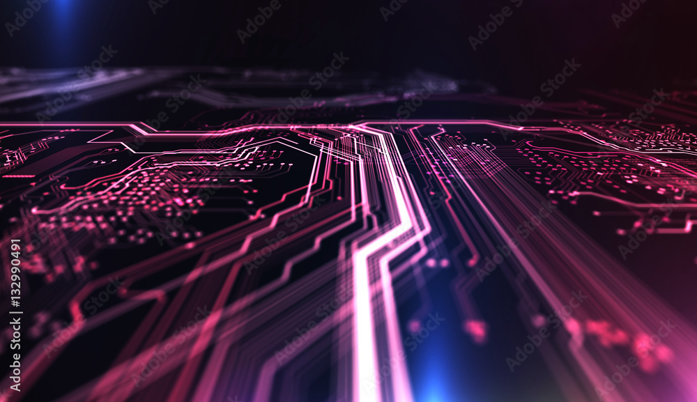 Technology background/Technology background of the abstract computer motherboard, can be used in the description of technological processes, science. Can be used as digital dynamic wallpaper. - obrazy, fototapety, plakaty 
