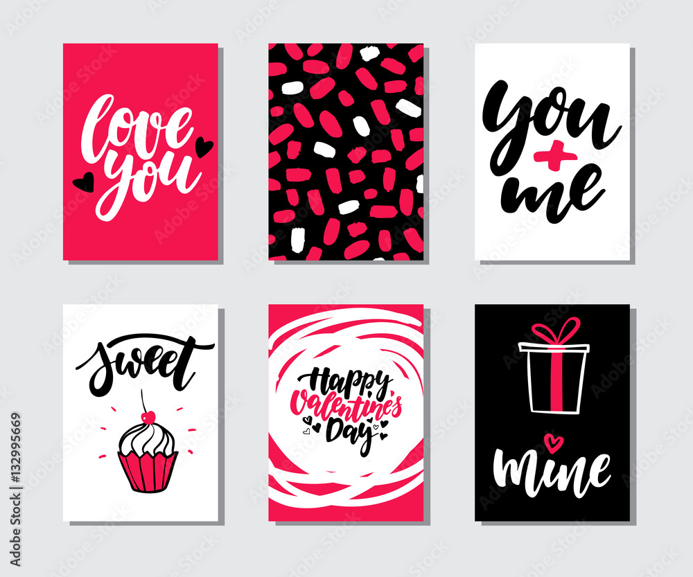 Valentines day gift card vector set. Hand drawn printable templates ...