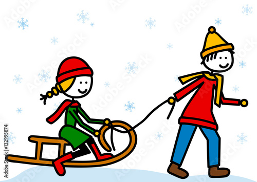 Kinder mit Schlitten