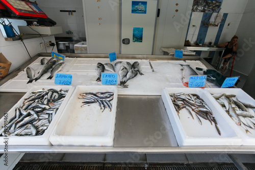 Fresh fish in Greek fish store photo