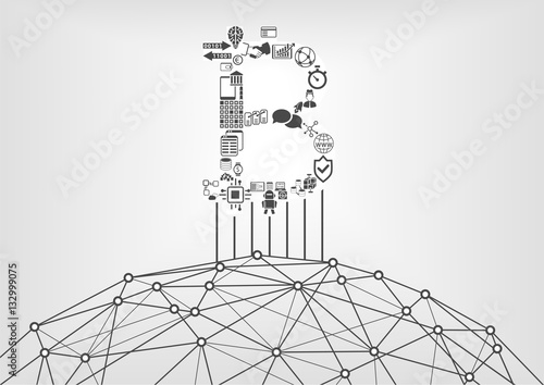Bitcoin and blockchain icon with world wide web as symbol for crypto currency