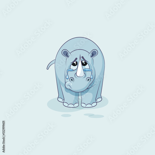 Illustration isolated emoji character cartoon sad and frustrated rhinoceros crying, tears sticker emoticon