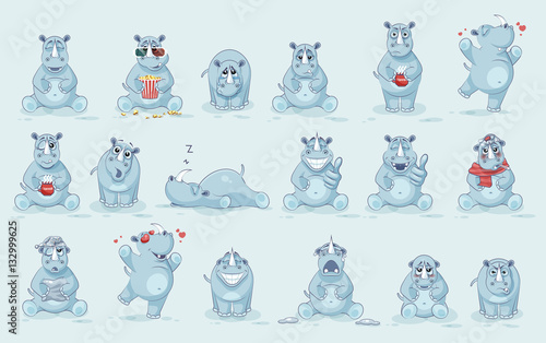 Illustrations isolated emoji character cartoon rhinoceros stickers emoticons with different emotions