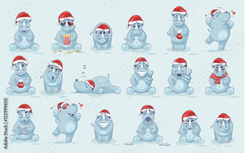 Illustrations isolated emoji character cartoon rhinoceros stickers emoticons with different emotions