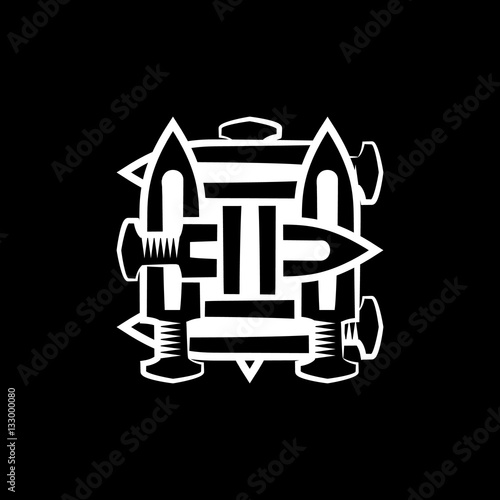 Cross swords Icon. Vector logo on black background