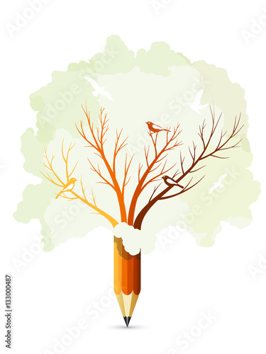 Pencil tree. Creative inspiration vector illustration. New ideas concept.