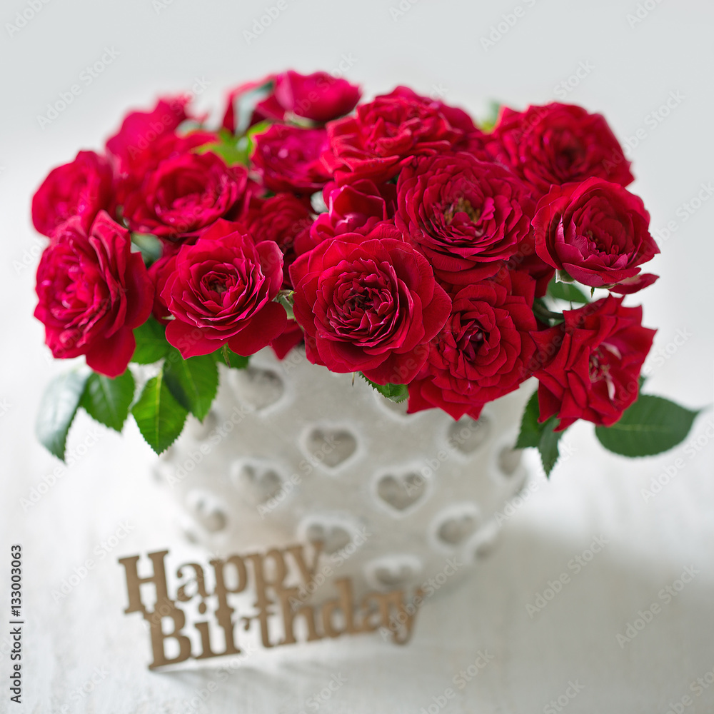 Happy Birthday Red Beautiful Flowers Roses Stock Photo 312842057