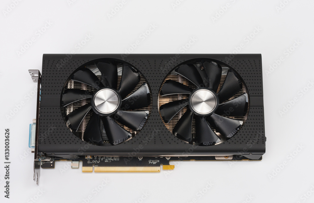 New modern gaming graphics card on white New modern gaming graphics card on white