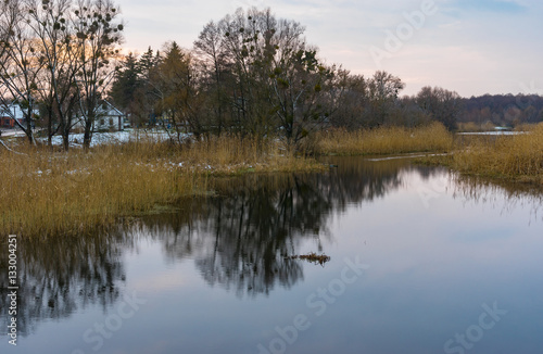 Evening landscape with Hrun' river near Krasna Luka village in Poltavskaya oblast, Ukraine