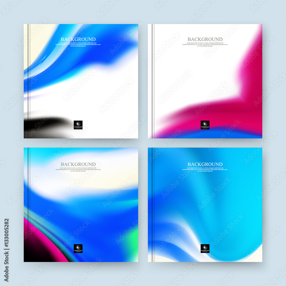 Fototapeta premium Abstract composition. Blue, pink, white color brochure set. Grunge flyer texture. Stained part construction. A4 title sheet. Creative figure icon. Smudge surface banner form. Elegant paint blur font.