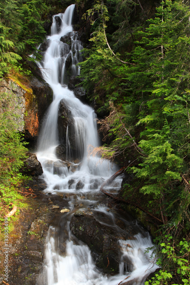 Water falls from Glaciers in Mount Rainier national park