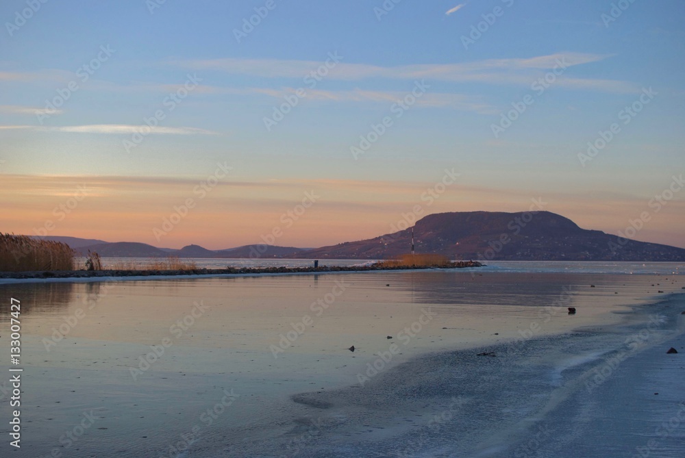 Landscape at Lake Balaton frozen
