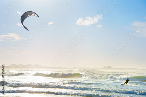 Kite surfing in the ocean