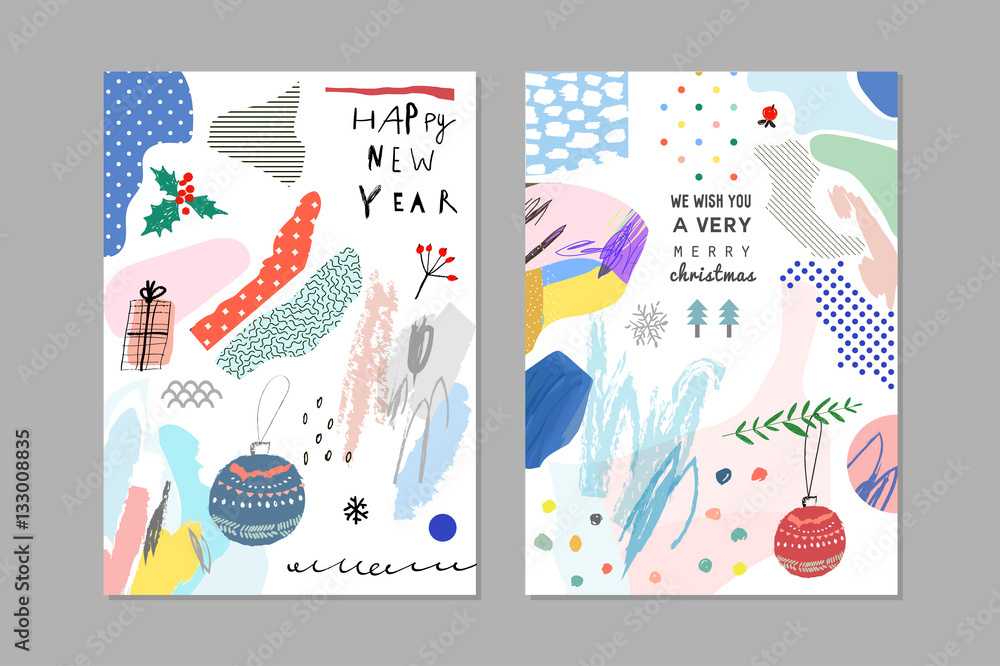 Set of creative Happy New Year posters and cards. Holiday invitations