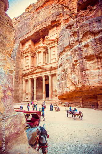 Al Khazneh - treasury, the ancient city of Petra, Jordan. Wadi Rum