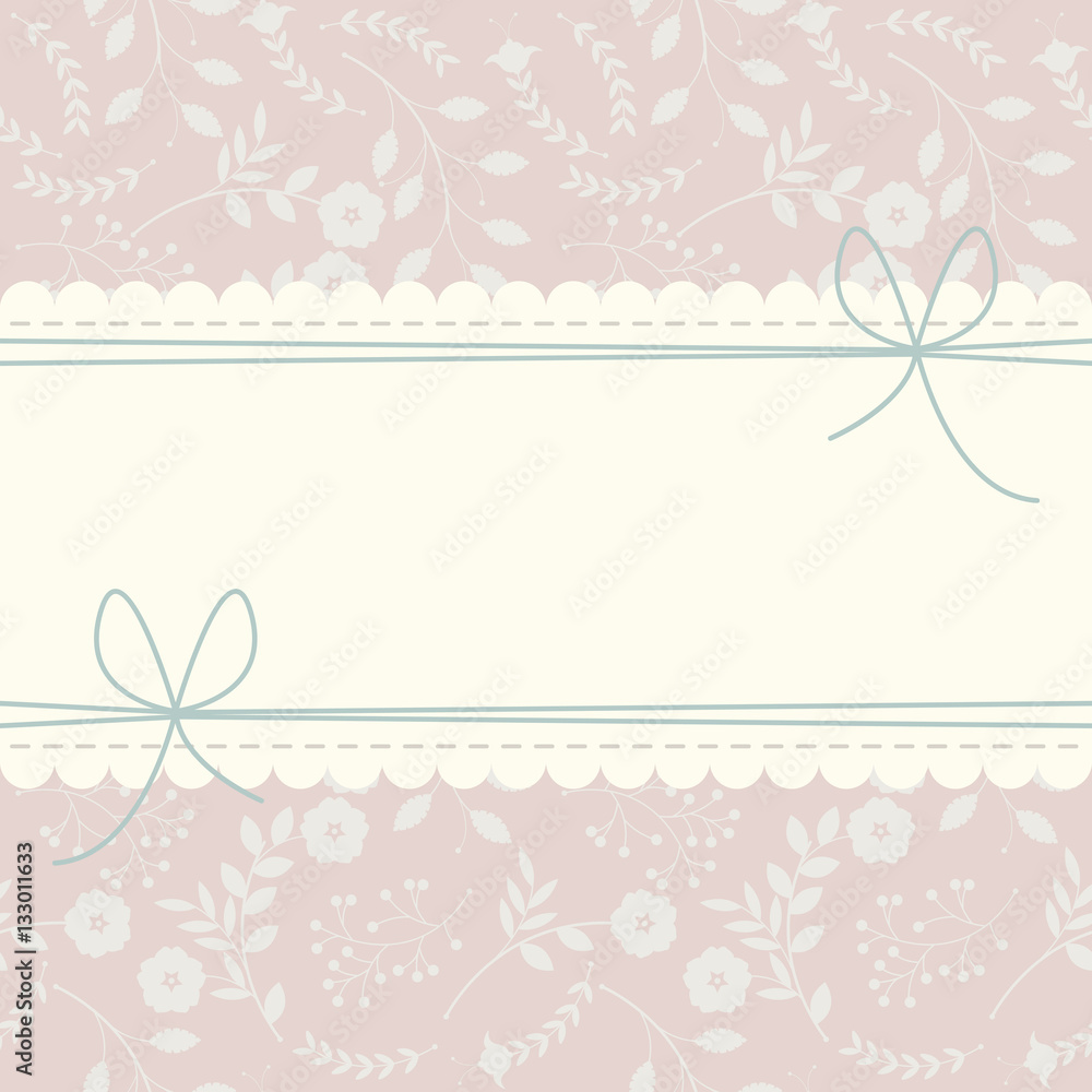 Cute lace frame with flowers, plants and bows