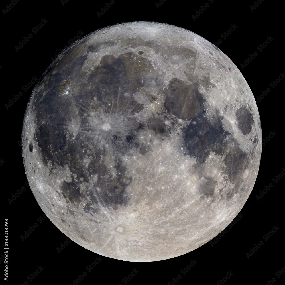 Obraz premium 30-panelowa mozaika o wysokiej szczegółowości super pełni księżyca (październik 2016) zrobiona przy ogniskowej 2.700 mm.