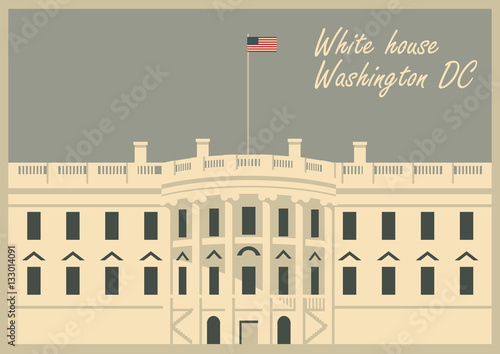vector illustration white house washington dc with flag