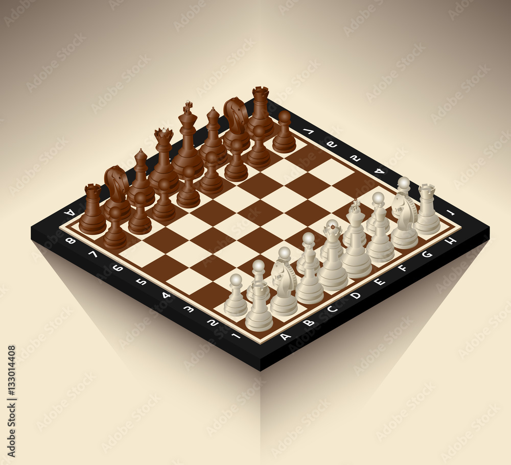 chess board with figures of isometric on an abstract background chess board with figures of isometric on an abstract background