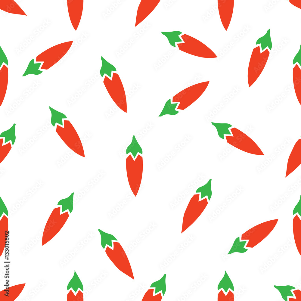 Classic red chili peppers seamless pattern. isolated on white background.