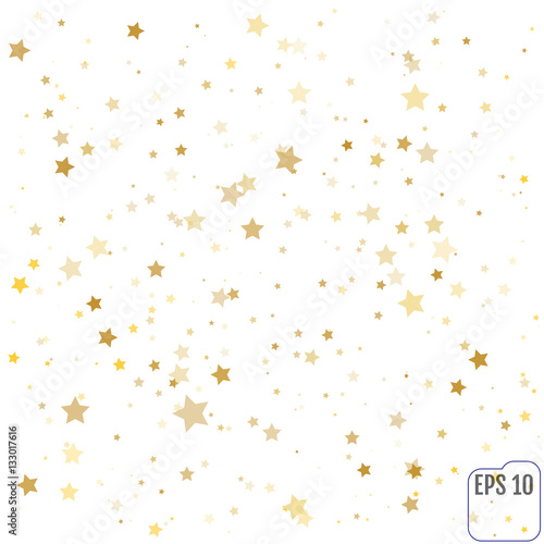 Gold Star Falling Print. Yellow Starry Background. Vector Confet