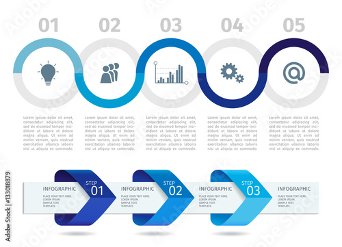 Blue Infographic process chart and arrows with step up options. Vector template photo